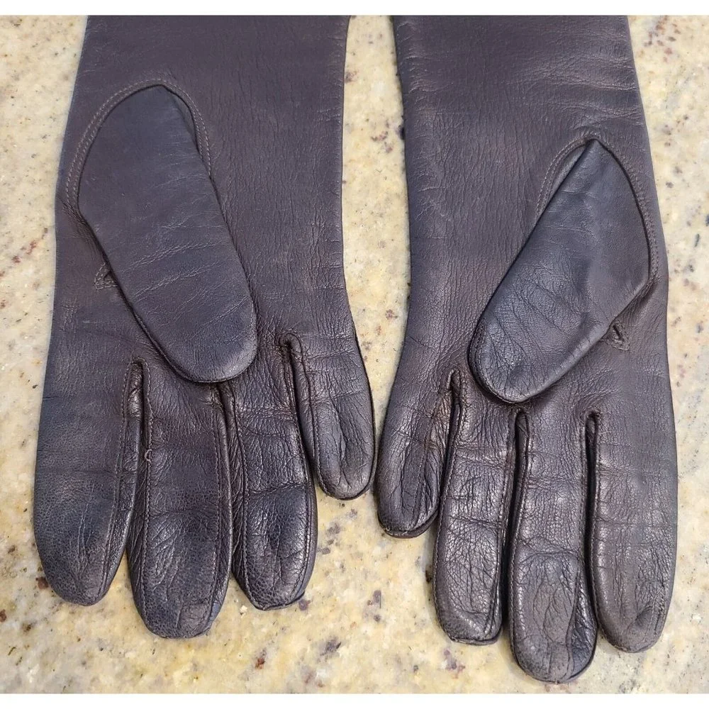 Vintage Size 6.5 Brown Lined Leather Goves . Formal 12